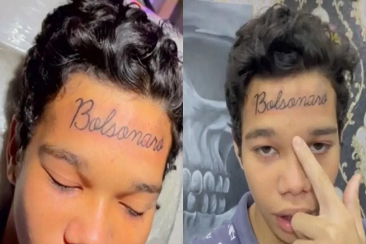 Vídeo: Adolescente de 17 anos tatua o nome de Bolsonaro na testa e viraliza