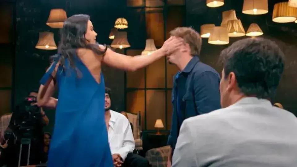 Kyra Gracie surpreende e dá tapa em Fábio Porchat durante programa